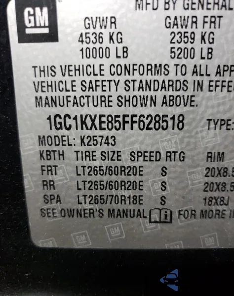 2015 Chevrolet Silverado K2500 High Country z USA, uszkodzony, nr VIN 1GC1KXE85FF628518